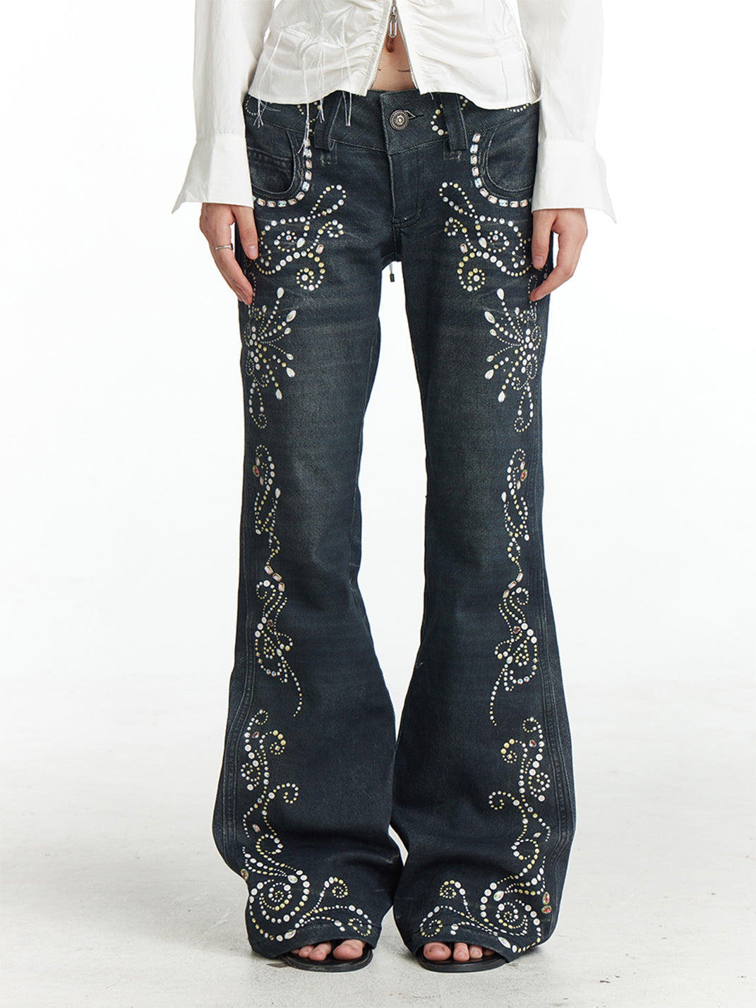 FayChui | Retro Gem Print Flared Denim Look Pants - PSYLOS 1, FayChui | Retro Gem Print Flared Denim Look Pants, Jeans, FayChui, PSYLOS 1